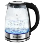 Sonashi 1.8L Glass Cordless Electric Kettle with Auto Shut-Off & Boil-Dry Protection, Glass Body with Concealed Heating Element, Fast Boil, On/Off Indicator - SKT-1825