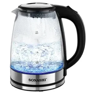 Sonashi 1.8L Glass Cordless Electric Kettle with Auto Shut-Off & Boil-Dry Protection, Glass Body with Concealed Heating Element, Fast Boil, On/Off Indicator - SKT-1825