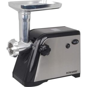 Sonashi Meat Grinder - 1500W Electric Meat Grinder w/ 3 Cutting Plates, Reverse Function, Stainless Steel Blade [Silver-Black] SMG-021N