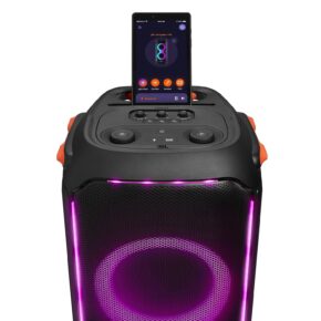 JBL PartyBox 710 Portable Indoor and Outdoor Party Speaker with Built-In Lights, IPX4 Splashproof Design, Deep Bass and Robust Wheels, in Black