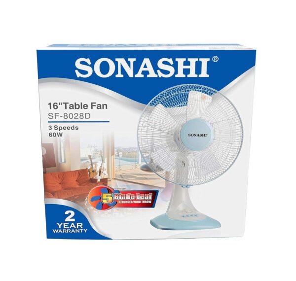 SONASHI 16" TABLE FAN, SF-8028D - WHITE/BLUE