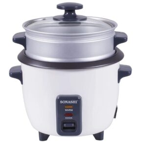 Sonashi 1.8L Rice Cooker With Steamer Tempered Glass Lid, Cool Touch Handle, Non-Stick Coating & Automatic Shut Off Function - SRC-318