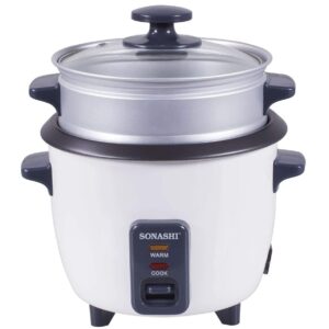 Sonashi 1.8L Rice Cooker With Steamer Tempered Glass Lid, Cool Touch Handle, Non-Stick Coating & Automatic Shut Off Function - SRC-318
