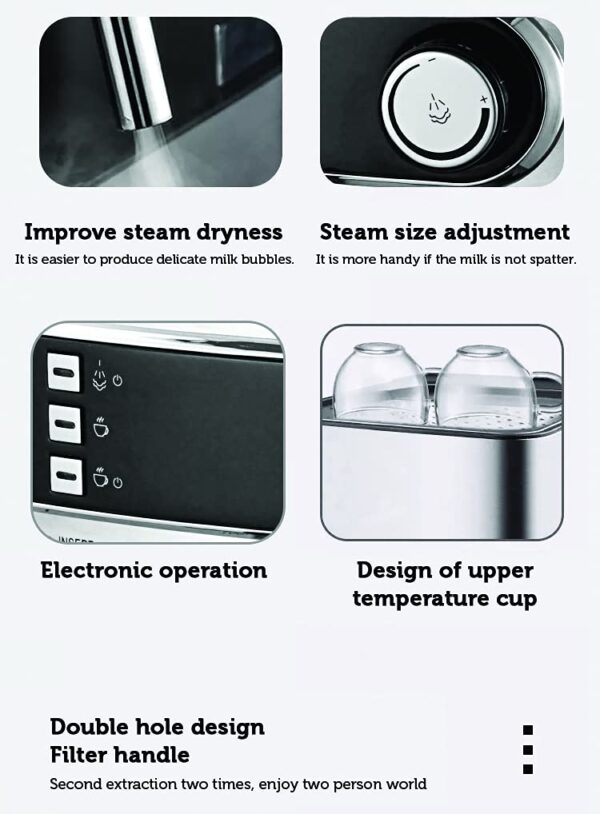 Sonashi 2 In 1 Coffee Maker SCM-4965 – 850W, Touch Button Coffee Machine with Ulka Italy Pump, Steam Nozzle, Overheat Safety Protection | Kitchen Appliance