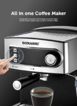 Sonashi 2 In 1 Coffee Maker SCM-4965 – 850W, Touch Button Coffee Machine with Ulka Italy Pump, Steam Nozzle, Overheat Safety Protection | Kitchen Appliance