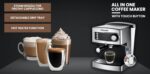 Sonashi 2 In 1 Coffee Maker SCM-4965 – 850W, Touch Button Coffee Machine with Ulka Italy Pump, Steam Nozzle, Overheat Safety Protection | Kitchen Appliance