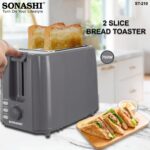 Sonashi 2 Slice Bread Toaster - Adjustable 7 Browning Control with Slide Out Crumb Tray | Defrost, Reheat and Cancel Options | Cool Touch Body for Fast Toasting 750 W ST-210 Grey