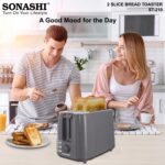 Sonashi 2 Slice Bread Toaster - Adjustable 7 Browning Control with Slide Out Crumb Tray | Defrost, Reheat and Cancel Options | Cool Touch Body for Fast Toasting 750 W ST-210 Grey