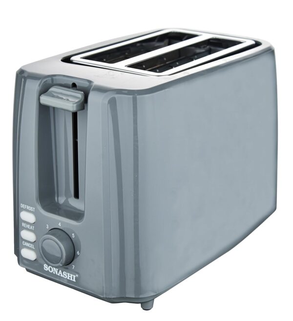 Sonashi 2 Slice Bread Toaster - Adjustable 7 Browning Control with Slide Out Crumb Tray | Defrost, Reheat and Cancel Options | Cool Touch Body for Fast Toasting 750 W ST-210 Grey