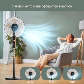 SONASHI SF-8025S Stand Fan – [Black] 16 in. Pedestal Fan with 3 Speed Switch, 5 Transparent Blade Leaf, Korean Guard Ring, Low Noise Operation | Perfect Home Décor Appliance