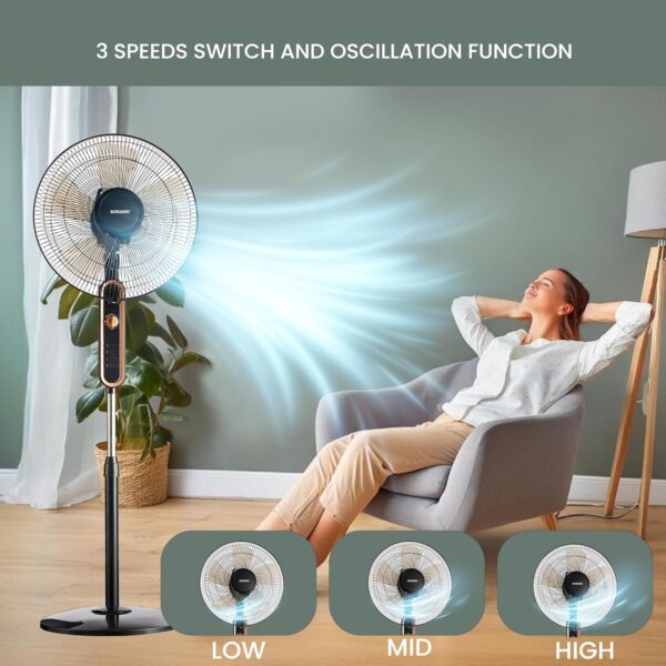 SONASHI SF-8025S Stand Fan – [Black] 16 in. Pedestal Fan with 3 Speed Switch, 5 Transparent Blade Leaf, Korean Guard Ring, Low Noise Operation | Perfect Home Décor Appliance