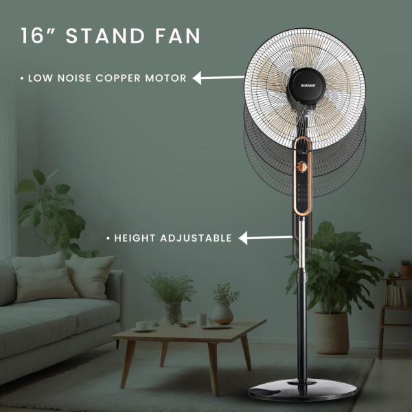 SONASHI SF-8025S Stand Fan – [Black] 16 in. Pedestal Fan with 3 Speed Switch, 5 Transparent Blade Leaf, Korean Guard Ring, Low Noise Operation | Perfect Home Décor Appliance