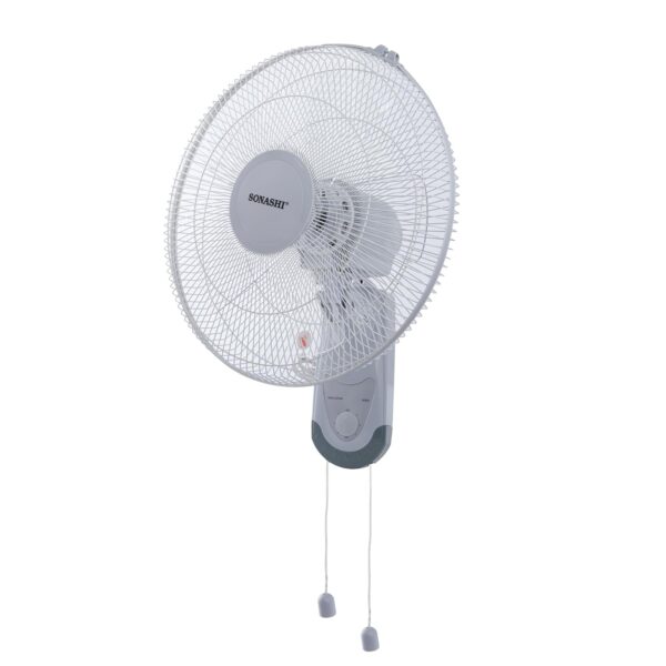 SONASHI SF-8029W Wall Fan – [White/Grey] 16 in. Wall Hanging Fan with Circulating Double String Switch, 3 Speed Switch, 5 Transparent Blade Leaf | Perfect Home Decor Appliance