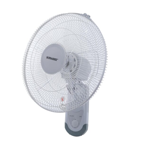 SONASHI SF-8029W Wall Fan – [White/Grey] 16 in. Wall Hanging Fan with Circulating Double String Switch, 3 Speed Switch, 5 Transparent Blade Leaf | Perfect Home Decor Appliance