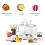 SONASHI SJB-309 4-in-1 Juicer Blender [White] 600W Copper Motor, 2 Speed, 3 Jars w/Lid for Wet/Dry Grinding, Grater & Strainer, Blender for Kitchen| Home Kitchen Appliances