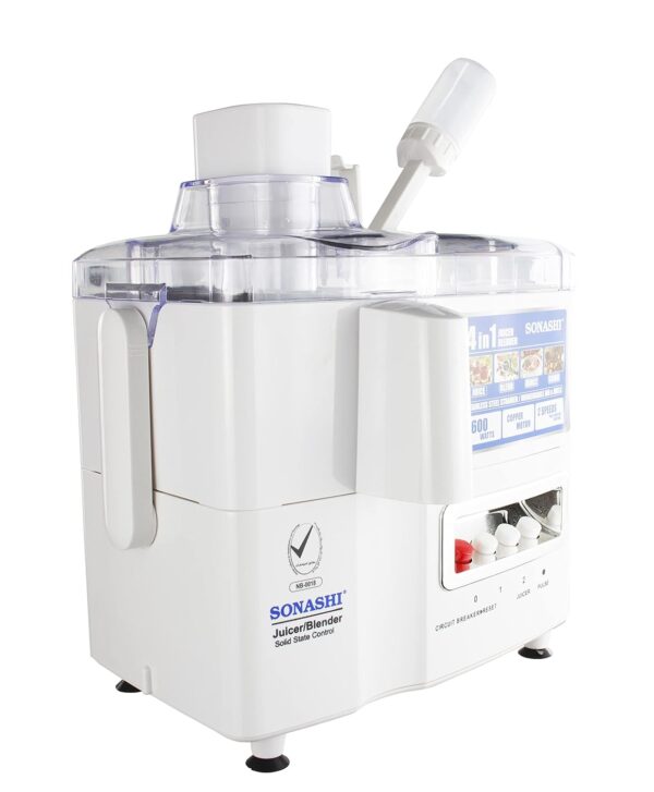 SONASHI SJB-309 4-in-1 Juicer Blender [White] 600W Copper Motor, 2 Speed, 3 Jars w/Lid for Wet/Dry Grinding, Grater & Strainer, Blender for Kitchen| Home Kitchen Appliances