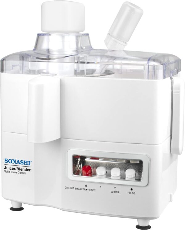 SONASHI SJB-309 4-in-1 Juicer Blender [White] 600W Copper Motor, 2 Speed, 3 Jars w/Lid for Wet/Dry Grinding, Grater & Strainer, Blender for Kitchen| Home Kitchen Appliances