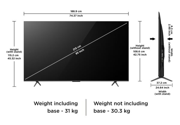 TCL 215 cm (85 inches) 4K Ultra HD Smart QLED Google TV 85T8C