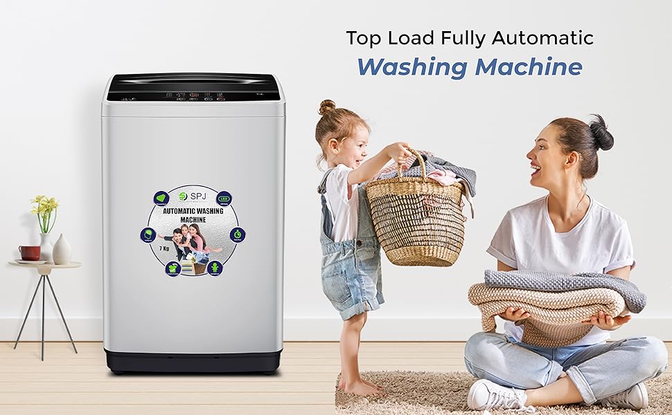 SPJ 9KG Fully Automatic Washing Machine, Top Loader, Washing Machine Automatic, Tub Clean Function & Drop-Off Function, Single Water Inlet With Lid- 1 Year Warranty