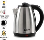 SPJ 1.8Liters, Electric Kettle, Stainless Steel, 1500W Fast Boil with Auto Shut-Off, Boil Dry Protection, LED Indicator & 360° Swivel Base EKU-SS1801 - Silver - Image 4