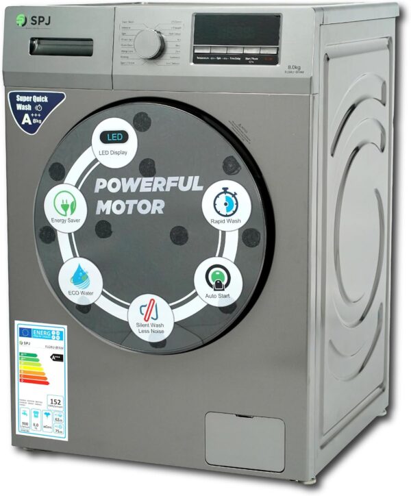 SPJ 8Kg Fully Automatic Front Load Washing Machine With LED Display, Multiple Wash Programs, Double Layer Front Door, Energy Efficient, Easy Operation – 1 Year Warranty - Image 5