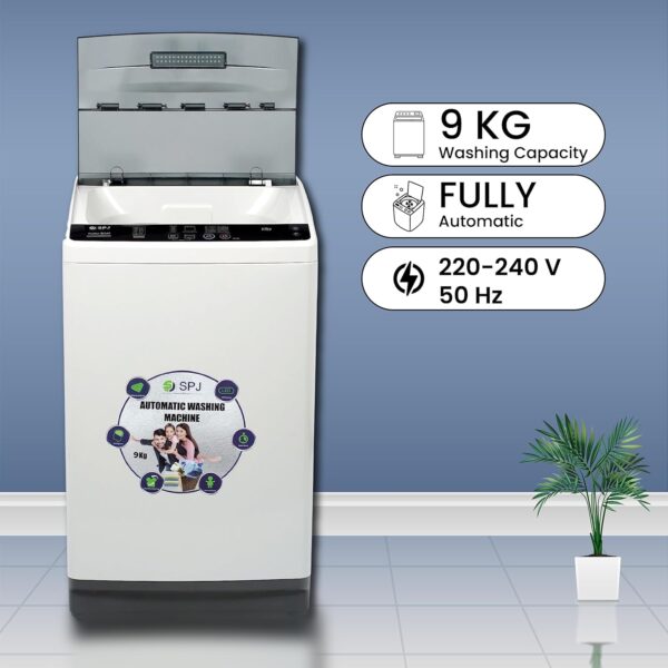 SPJ 9KG Fully Automatic Washing Machine, Top Loader, Washing Machine Automatic, Tub Clean Function & Drop-Off Function, Single Water Inlet With Lid- 1 Year Warranty - Image 3