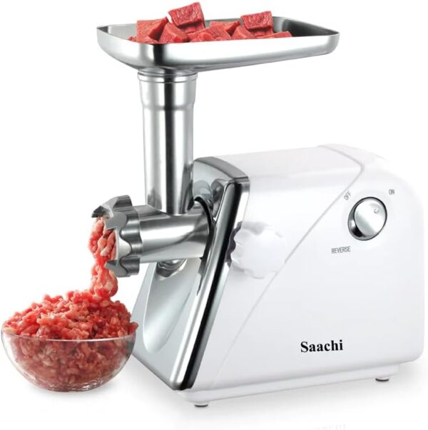 Saachi Powerful 2200W Meat Grinder with Sausage & Kibbeh Attachments, Stainless Steel Blade, Reverse Function, Low Noise, Easy to Clean – White – Saachi NL-MG-967-WH