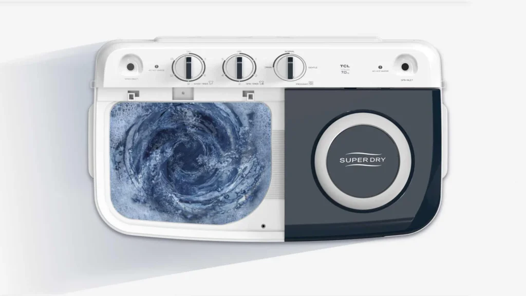 TCL 8KG Twin Tub Washing Machine Semi-Automatic With Air Turbo, Rust Free, Powerful Cleaning – 1 Year Warranty