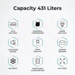 SPJ Refrigerator, 431L Fridge, Four Door Refrigerator, No Frost Refrigerator, Low Noise Design, Adjustable Glass Shelves, Water Dispenser, Crisper Drawer, Color - INOX,...