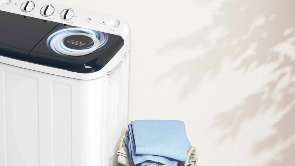 TCL 8KG Twin Tub Washing Machine Semi-Automatic With Air Turbo, Rust Free, Powerful Cleaning – 1 Year Warranty