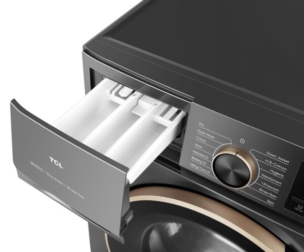 TCL 8Kg Front Load Washing Machine, 1200 RPM, Direct Drive Inverter Motor, 15 Programs, Drum Clean, Delay Start, Child Safety Lock, Honeycomb Drum, 1 Year Warranty, Grey - P208FLG