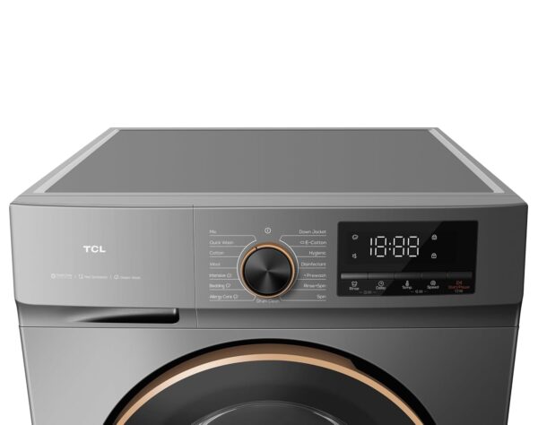 TCL 8Kg Front Load Washing Machine, 1200 RPM, Direct Drive Inverter Motor, 15 Programs, Drum Clean, Delay Start, Child Safety Lock, Honeycomb Drum, 1 Year Warranty, Grey - P208FLG