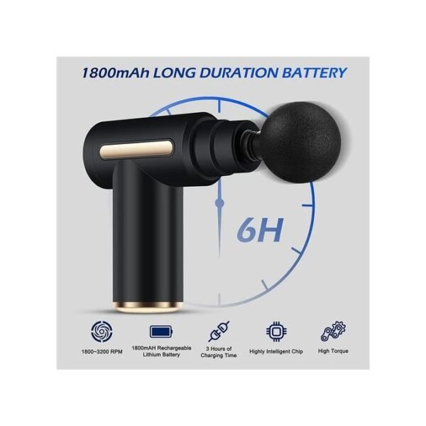 6-Speed ​​Massage Gun Massager + 4 Heads - Black
