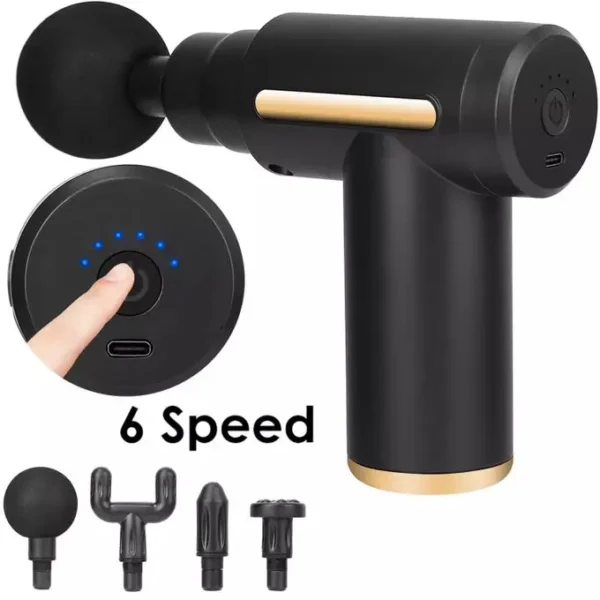 Portable 6-Speed ​​Massage Gun Massager, 4 Heads, 1 Year Warranty