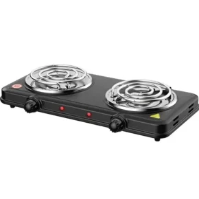 E-bester Double Coil Electric Hotplate Stainless Steel, Adjustable Temperature Control, Auto Thermostat – 1 Year Warranty