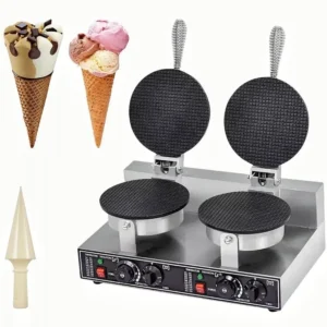 Electric Commercial Ice Cream Egg Waffle Cone Maker, Double Head Ice Cream Cone Maker Machine, Stainless Steel