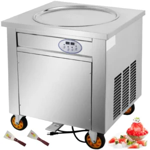 ADH Fried Single Pan Ice Cream Machine, Ice Cream Roll Machine with 19.7-Inch Round Pan, 2 Defrost Methods (Button & Pedal)