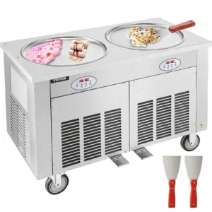 ADH Fried Double Pan Ice Cream Machine, Ice Cream Roll Machine with 19.7-Inch Round Pan, 2 Defrost Methods (Button & Pedal)