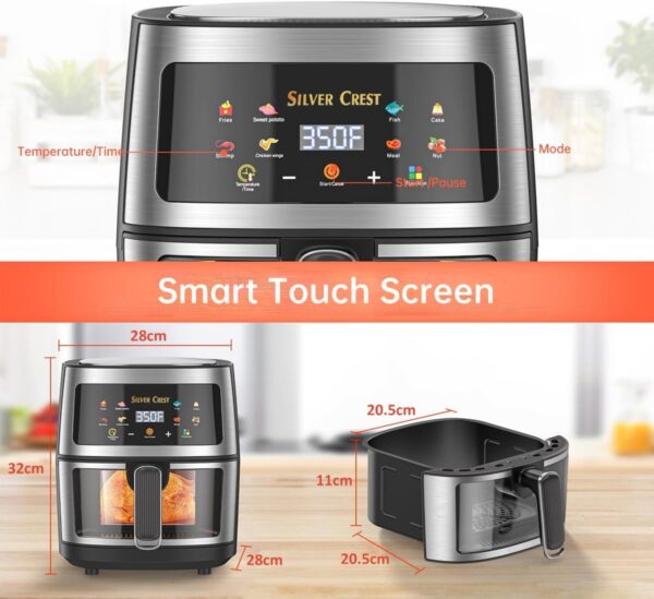 Silver Crest 8L Digital Air Fryer, Visible Viewing Food Basket, 8 Pre-set Functions, 1400W (Stainless Steel) - Image 3